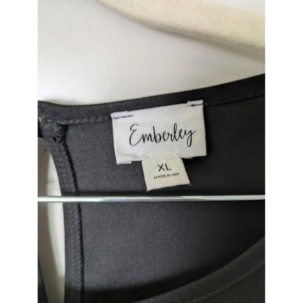 Emberley Shift Dress Women's XL Black Ruffle Bell Sleeve Round Neck Stretch‎